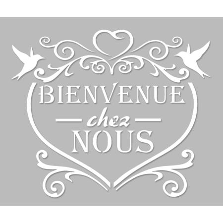 Pochoir Adhésif 25 x 20 cm Coeur Bienvenue chez Nous & Oiseaux
