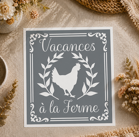 Pochoir Adhésif Médaillon Vacances à la Ferme 25x20 cm – Décoration Rustique