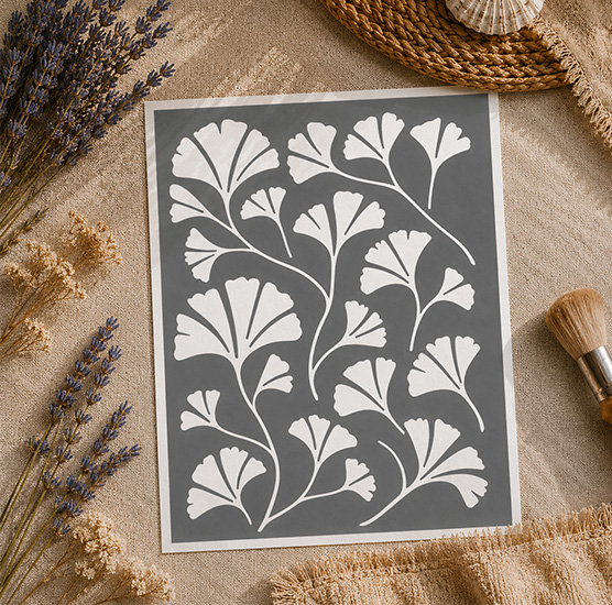 Pochoir Feuilles Japonaises Ginkgo 25x20 cm – Pochoir Zen Nature Réutilisable