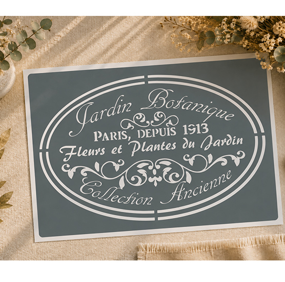 Pochoir Adhésif Jardin Botanique Vintage – Fleurs & Plantes Collection Paris 30x20 cm