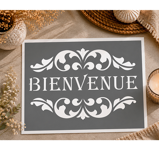 Pochoir Adhésif Médaillon Bienvenue Campagne 30x20 cm – Décoration Rustique