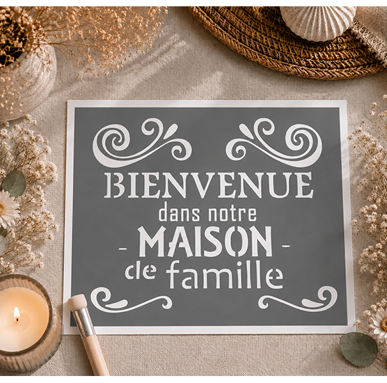Pochoir adhésif Affiche maison famille 25x20 cm – Pochoir décoration vintage