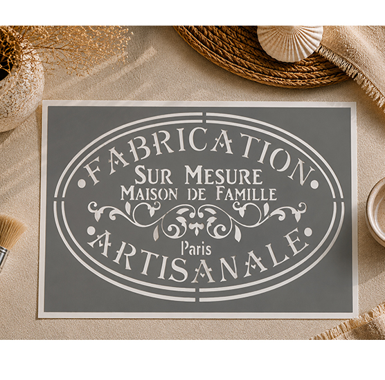 Pochoir Adhésif Affiche Fabrication Artisanale – Maison de Famille 30x20 cm