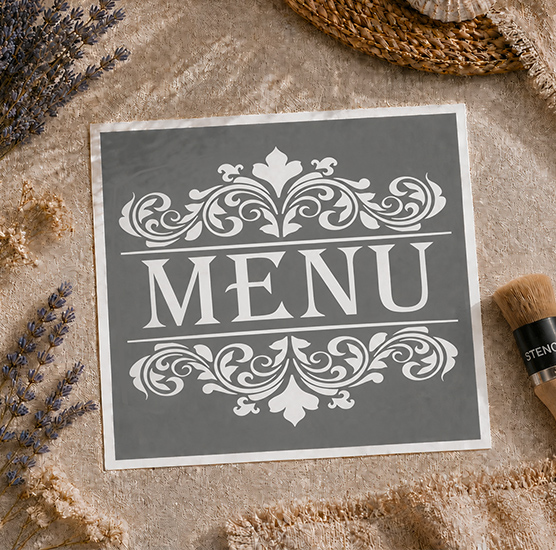 Pochoir Adhésif MENU 25x20 cm – pour Déco Cuisine & Restaurant