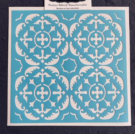 Pochoir Adhésif PVC Réutilisable 20 x 20 cm 4 Carrelages / Carreaux Ciment Fleurs Vintage