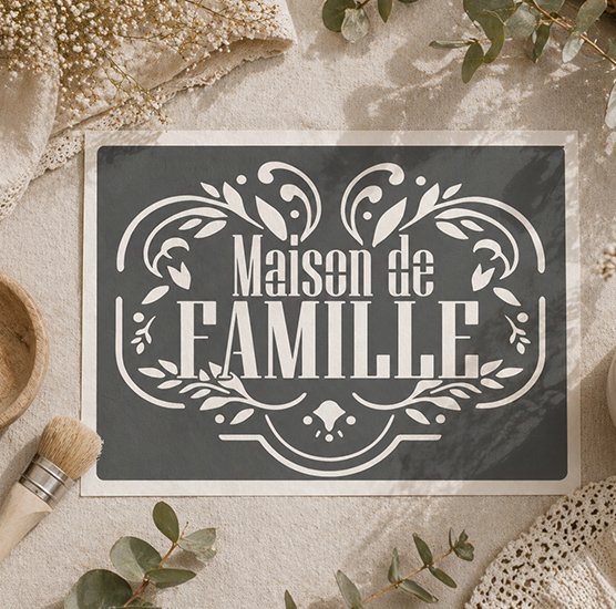 Pochoir Adhésif Médaillon Arabesques Maison de Famille 30x20 cm Pochoir Décoration Vintage