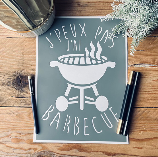 Pochoir Adhésif Style Cuisine en PVC, Motif Affiche J'peux pas j'ai Barbecue, 30 x 20 cm 