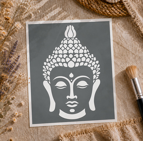 Pochoir Adhésif Visage de Bouddha Zen 30x20 cm – Déco Méditation et Harmonie Intérieure