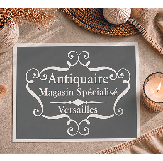 Pochoir Adhésif Affiche Antiquaire Versailles 30x20 cm – Style Vintage Chic