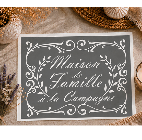 Pochoir Adhésif Maison de Famille à la Campagne 30x20 cm – Décoration Rustique