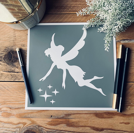 Pochoir Adhésif Style Déco Enfant en PVC, Motif Fée & étoiles, 20 x 20 cm