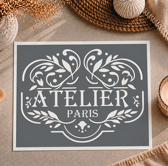 Pochoir Adhésif Meuble & Déco Atelier Paris30x20 cm – Style Vintage Chic Réutilisable