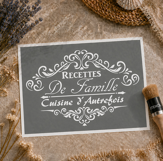 Pochoir Adhésif Cuisine Autrefois 30x20 cm – Déco Vintage Recettes de Famille