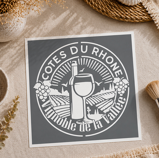 Pochoir Adhésif Médaillon Vins Côte du Rhône 20x20 cm – Déco Cave à Vin Vintage