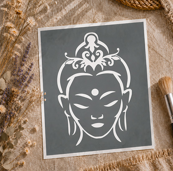 Pochoir Adhésif Visage de Geisha Japonaise 25x20 cm – Déco Asiatique et Raffinement Japonais