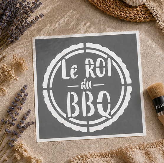 Pochoir Adhésif Le Roi du BBQ 20x20 cm – Réutilisable Déco Barbecue et Cuisine