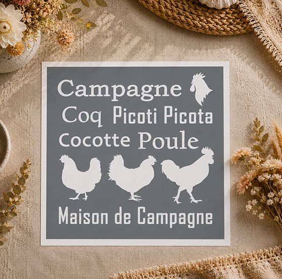 Pochoir Adhésif Lettrages et Symboles Campagne 20x20 cm – Décoration Rustique