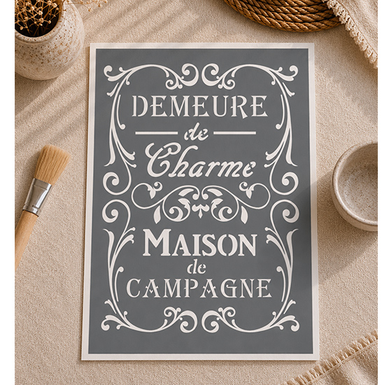 Pochoir Adhésif Demeure de Charme Vintage 30x20 cm – Pochoir Décoration Maison Élégante