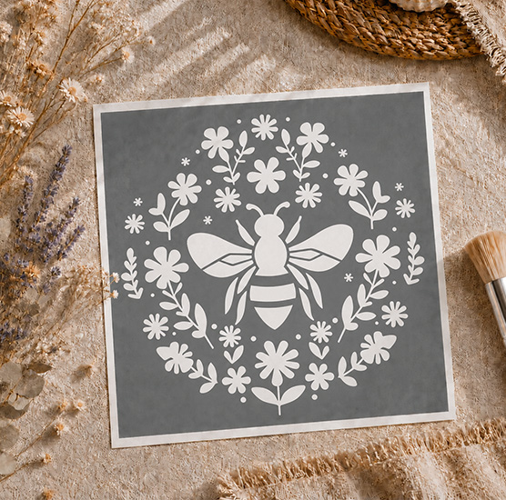 Pochoir Adhésif Abeille et Couronne Florale 20x20 cm – Décoration Jardin et Nature