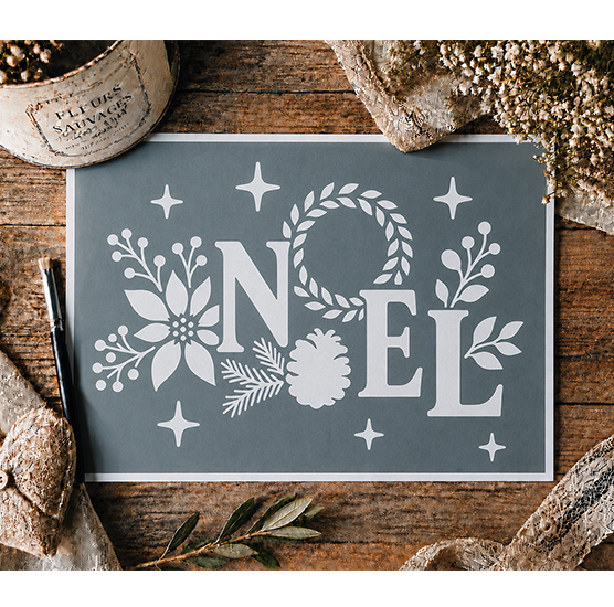Pochoir Adhésif Noël 30x20 cm – Sapin, Étoiles, Feuilles et Pommes de Pin