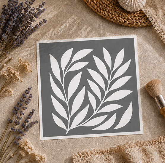 Pochoir Motif Feuillage Moderne 20x20 cm – Pochoir Adhésif Réutilisable Design Végétal
