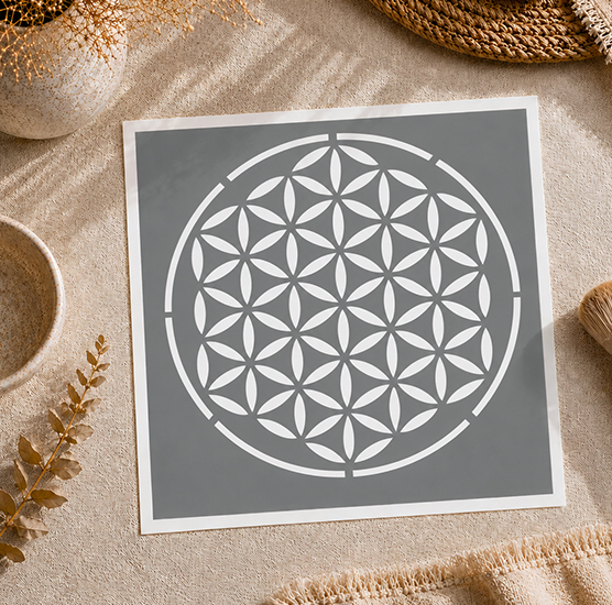 Pochoir Adhésif Fleur de Vie 20x20 cm – Motif Géométrique Sacré et Zen