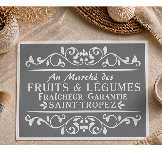 Pochoir Adhésif Affiche Fruits & Légumes Vintage Saint-Tropez 30x20 cm