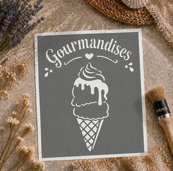 Pochoir Glace Cornet 22x18 cm – Pochoir Adhésif Réutilisable Déco Cuisine Gourmande DIY