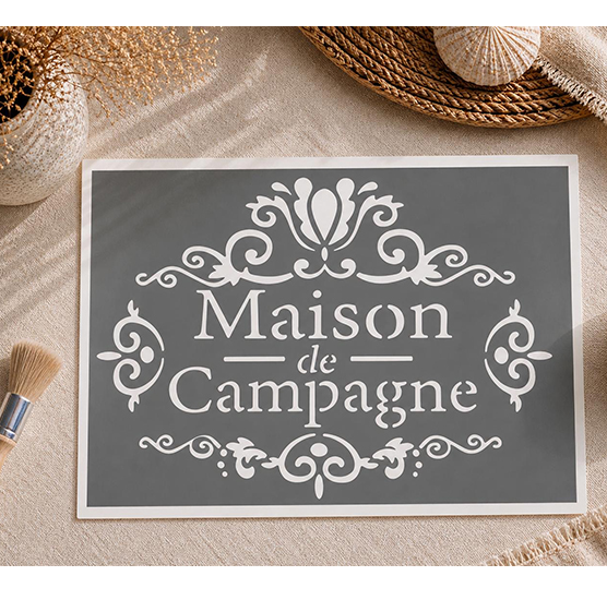 Pochoir Adhésif Médaillon Maison de Campagne Vintage 30x20 cm Déco Meuble DIY Réutilisable