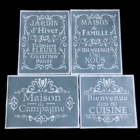 Ensemble de 4 Pochoirs Adhésifs Jardin, Famille, Campagne & Cuisine