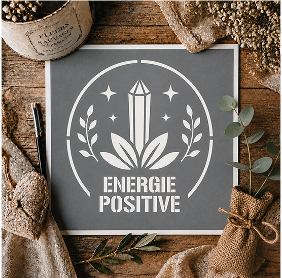 Pochoir Adhésif Énergie Positive 20x20 cm – Déco Bien-Être et Harmonie Naturelle