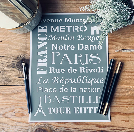 Pochoir Adhésif Style Lettrages en PVC, Thème Ville de Paris, 30 x 20 cm