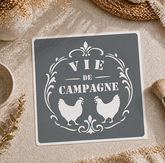 Pochoir Poules Campagne Chic 20x20 cm – Vie de Campagne Réutilisable DIY