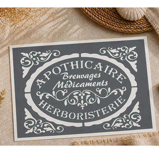 Pochoir Adhésif Apothicaire Herboristerie 30x20 cm Pochoir Décoration Vintage 