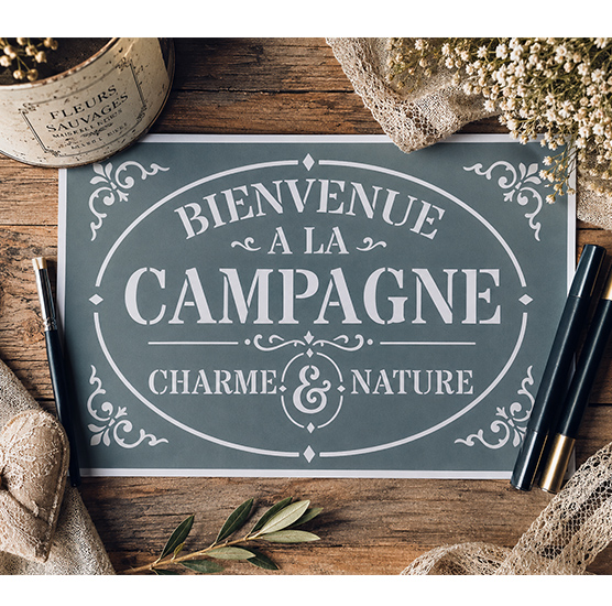 Pochoir Adhésif Bienvenue à la Campagne 30x20 cm – Déco Rustique et Ambiance Campagne Chic