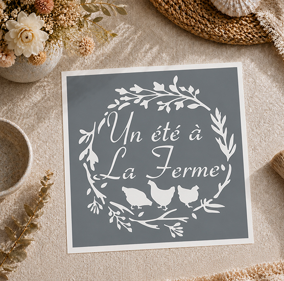 Pochoir Adhésif Couronne Un Été à la Ferme 20x20 cm – Style Campagne