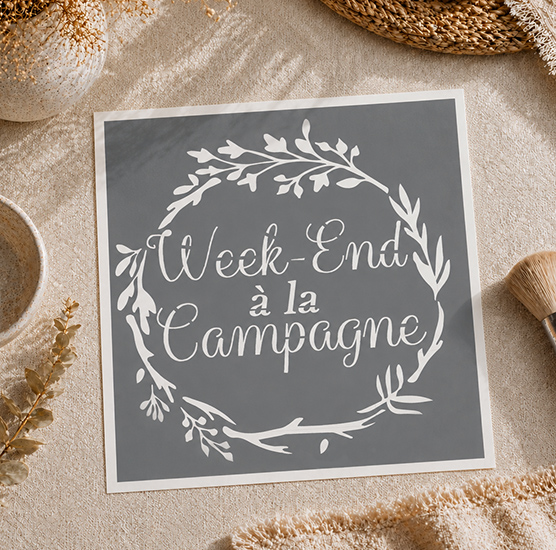 Pochoir Adhésif Couronne Week-End à la Campagne 20x20 cm – Décoration Campagne Chic