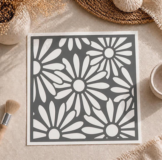 Pochoir adhésif fleurs marguerites 20x20 cm – style nature campagne