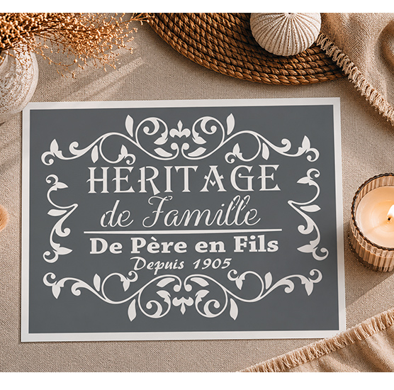 Pochoir Médaillon Héritage de Famille 30x20 cm – De Père en Fils Déco Vintage Réutilisable