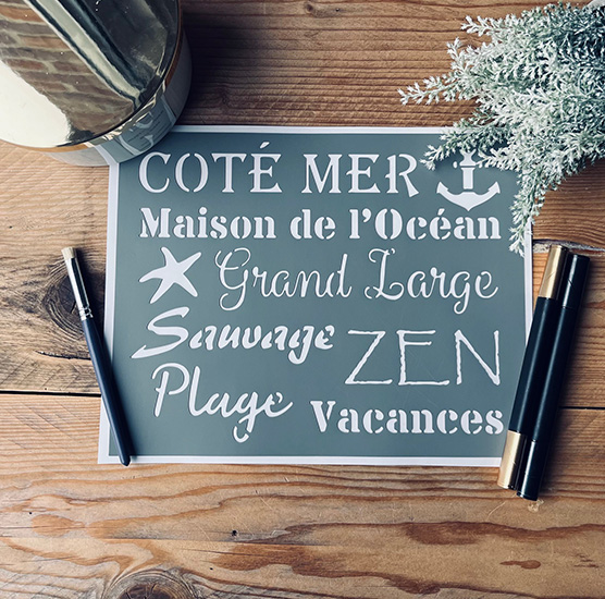 Pochoir Adhésif Style Mer en PVC, Motif Lettrages & Déco Mer, 25 x 20 cm