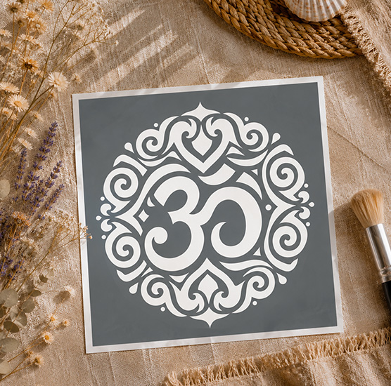 Pochoir Adhésif Om Mandala 20x20 cm – Déco Yoga et Harmonie Intérieure