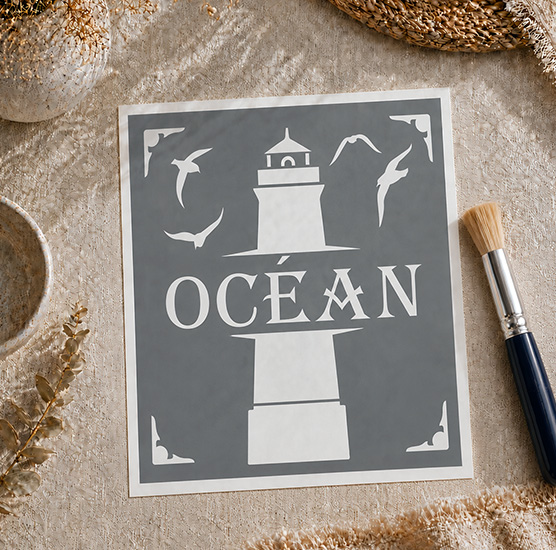 Pochoir Adhésif Phare Marin 25x20 cm – Décoration Océan et Bord de Mer