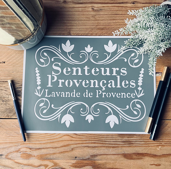 Pochoir Adhésif Style Nature en PVC, Motif Affiche Senteurs Provençales, 30 x 20 cm