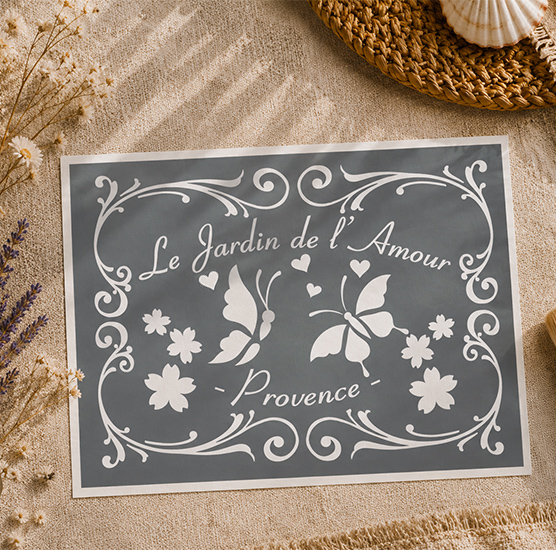 Pochoir Adhésif Le Jardin de l'Amour Provence 30x20 cm – Déco Romantique et Campagne Chic