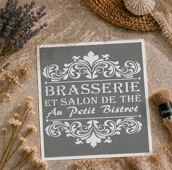 Pochoir Adhésif Brasserie Vintage 20x20 cm – Déco Bistro, Salon de Thé & Cuisine