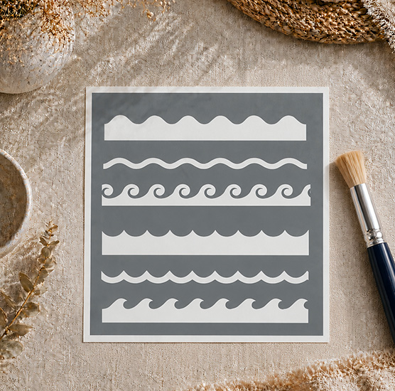 Pochoir Adhésif Frises Vagues Marines 20x20 cm – Décoration Bord de Mer