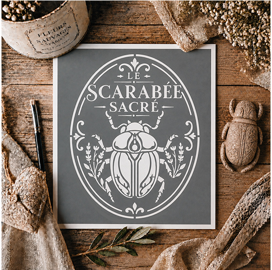 Pochoir Adhésif Scarabée Sacré 25x20 cm – Motif Égyptien Vintage, Symbolique et Bohème