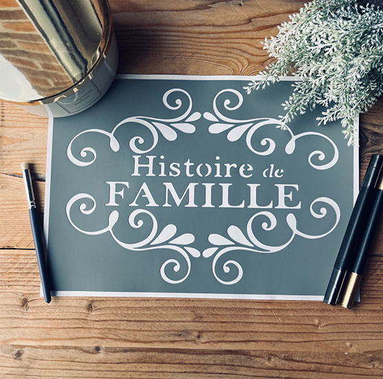 Pochoir Adhésif Style Vintage en PVC, Motif Histoire de Famille, 30 x 20 cm