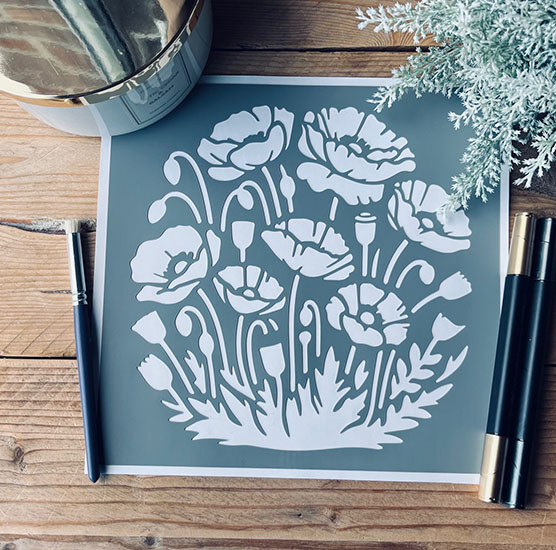 Pochoir Adhésif 20 x 20 cm Bouquet Coquelicots