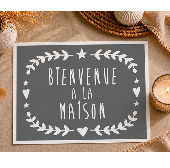 Affiche Bienvenue à la Maison 30x20 cm – Cœurs & Étoiles Déco Vintage
